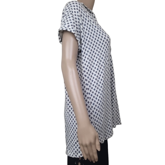 Land End Jersey Blue White Diamond Print Collar Top - Picture 4 of 6